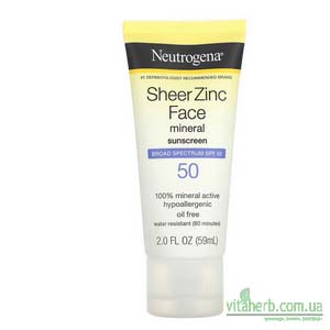 Neutrogena, Прозорий сонцезахисний крем для обличчя з цинком і мінералами, SPF 50