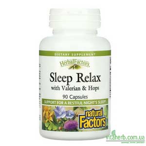 Natural Factors Sleep Relax заспокійлива добавка з валеріаною та хмелем з iHerb